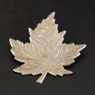 Vtg Sterling Silver - Bmc Etched Maple Leaf Solid Brooch Pin - 8g