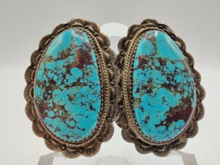Vintage Southwest Style Sterling Silver & Turquoise Earrings - - 21.  2 Grams