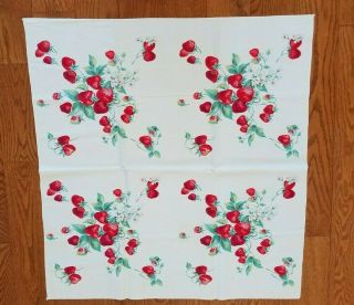 Vintage 1950 ' s Printed Cotton Floral Tablecloth Strawberries Cutter or not 2