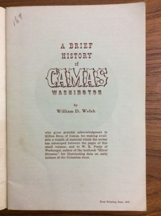 Vintage 1941 1st A BRIEF HISTORY OF CAMAS WASHINGTON Pioneer PAPER MILL Wa 2