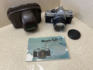 Vintage 1960s Minolta Sr - 7 Slr 35mm Film Camera W/ Leather Case,  55mm Lens