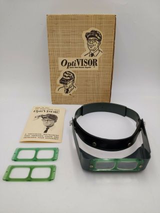 Vtg Donegan Opti - Visor Da - 3 Head Band Magnifier W/ Box & Magnifiers