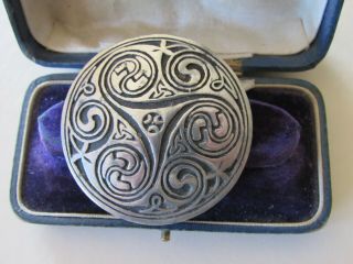 Vintage Jewellery Signed St Justins Pewter Scottish Celtic Shield Brooch Pin