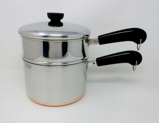 Vintage Revere Ware 1801 Usa Made 3 Qt Steamer Set 3 Pc Stainless Steel & Copper