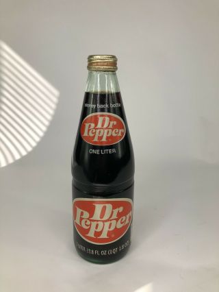 Old Vintage Dr Pepper 1 Liter Squat Style Soda Bottle Never Opened 1978