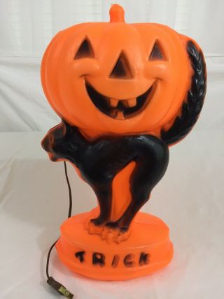 Vtg General Foam Plastic Halloween Blow Mold Pumpkin Arch Back Black Cat Light