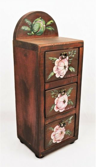 Vintage Primitive Wooden Tabletop Cabinet Mini Chest Of Drawers Jewelry Box