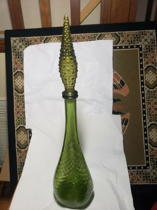 Vintage Mid Century Italian Glass Empoli Rossini Decanter Genie Bottle Green 22”