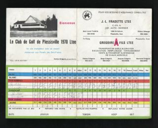 Vintage Scorecard Le Club De Golf De Plessisville 1970 Ltee Plessisville Quebec
