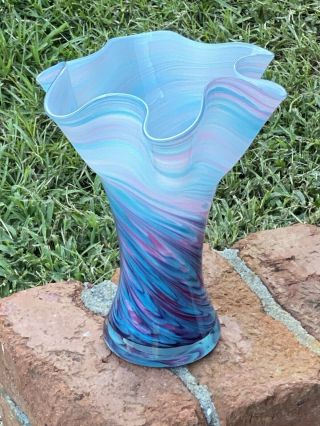 Vintage Murano Art Glass Bouquet Vase Sanded Pontil Colors Pinks Purples Swirl