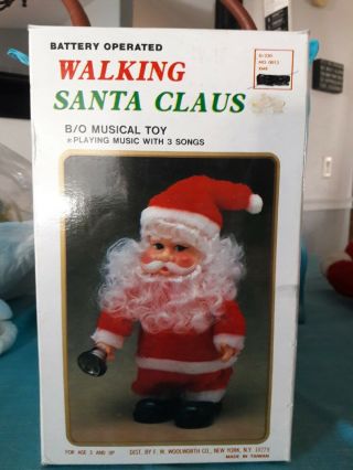 Christmas Santa Claus Walking Bell Ringing Animated Music Vintage See Video