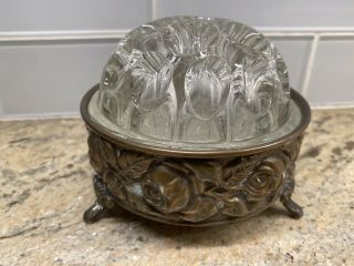 Reims Vintage Glass Flower Frog From France 19 Holes With Silverplate Base