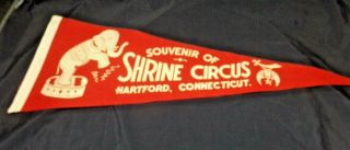 Vintage Souvenir Of Shrine Circus Felt Pennant Banner Flag Hartford,  Connecticut