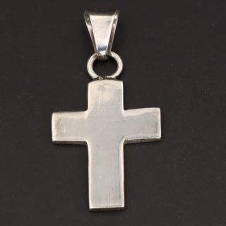 Vtg Sterling Silver - Mexico Taxco Solid Cross Religious Pendant - 6.  5g
