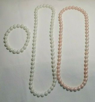 Vintage Pop It Beads 137 White & Pink Pearl Necklace Bracelet 1950s Snap Beads
