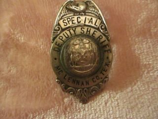 Vintage Mclennan County,  Texas Special Deputy Sheriff Badge,  Obsolete