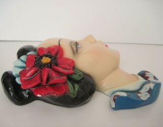Vintage Geisha Girl Lady Face Head Bust Wall Mask Plaque Chalkware 2