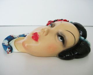 Vintage Geisha Girl Lady Face Head Bust Wall Mask Plaque Chalkware 3