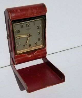 Vintage Angelus 8 Day Swiss Travel Alarm Clock Leather Case 15 Rubis