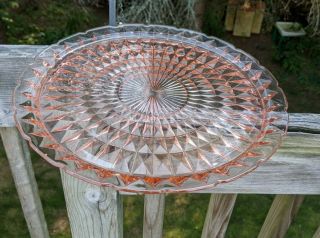Vintage Pink Depression Glass Diamond Cut Plate 13.  5 Inch
