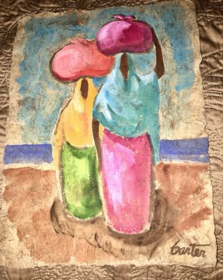 Vintage Painting Acrylic On Bark By “garter” Amate Mexican Art 10 X 14 "