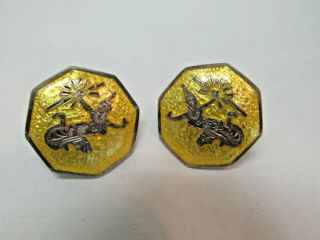 Vintage Siam Sterling Silver Yellow Niello Dancer Screw Back Earrings.  75 " 534