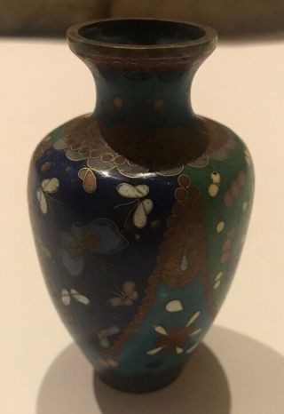 Vintage Chinese Colorful Floral Cloisonne Vase 3 5/8 " Handmade Sparkles