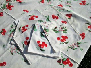 Vintage Tablecloth & 6 Napkins With Cherries - Wilendur - 49 " X 50 "