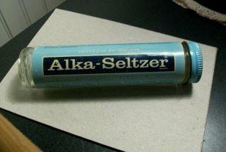 Vintage Alka Seltzer Glass Tube Empty Bottle W/ Label 25 Tablet Size Miles Lab
