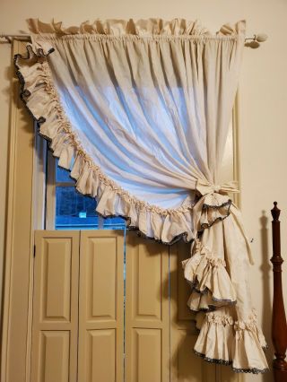 Dorothys Ruffled Curtain 88 " W/ Tie Vintage Shabby Chic Country Blue
