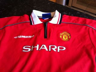 Manchester United 1999 Sharp Vintage Umbro Treble Shirt Number 9.  12/13yrs