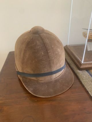 Vintage Equestrian English Size 6 3/4 Brown Velvet Riding Helmet Hat Small