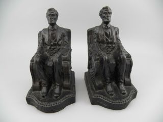 Vintage Pair (2) Sitting Abe Lincoln Bookends Carved Anthracite Coal Euc