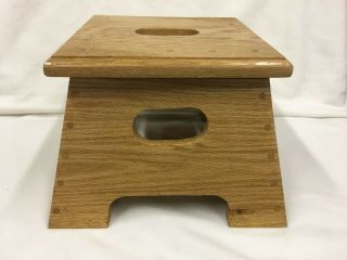 Vintage Hand Made Wooden Step Stool Wood Seat Dowel Pin Peg Hardwood Oak