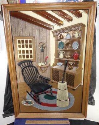 Vtg Turner Hand Colored Wall Accessory 3 - D Wall Hanging Country Rocking Chair