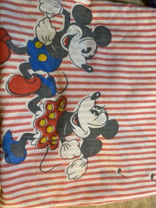 Vintage Disney Mickey Minnie Mouse Twin Top Sheet Red Stripe