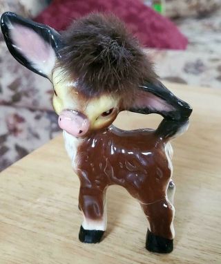 Vintage Ceramic Donkey Mule Figurine With Hair