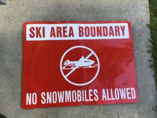 Vintage “ski Area Boundary - No Snowmobiles Allowed “tin Metal Sign 18 “x 24”
