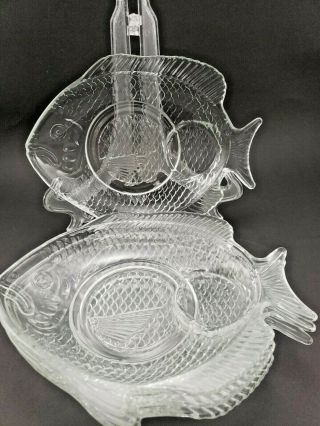 Vintage Fish Plates Glass With Dipping Sauce Cups For Shrimp Sushi