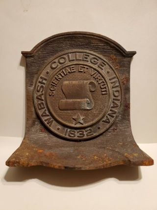 Vintage Wabash College Indiana 1832 Bookend / Doorstop Finish On Cast Iron