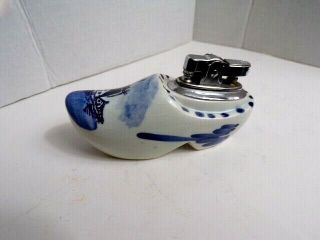 Vintage Shoe Clog Ligther,  Blue Delft Hand Painted In Holland (windmill Scene)