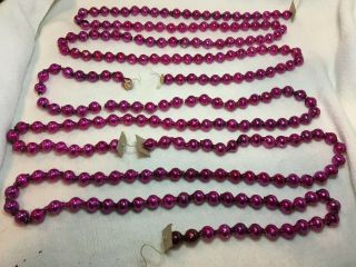 3 Vintage Mercury Glass Garlands Dark Pink,  57 ",  45 ",  40 " Strands,  5/8” Bead