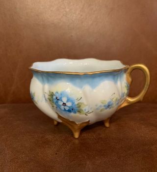 Vintage 4 Footed Tea Cup C Schlagel Gold Gilded Rim And Feet Pretty Blue Flowers