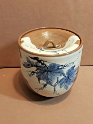 Vintage Japanese Studio Art Pottery Lidded/ginger Jar Signed 5 3/4 " Hand Painted