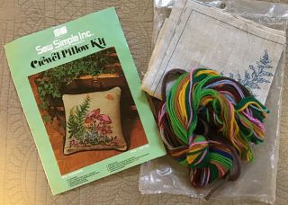 Vintage Crewel Embroidery Kit “ Wild Mushrooms” Pillow 14”x14”
