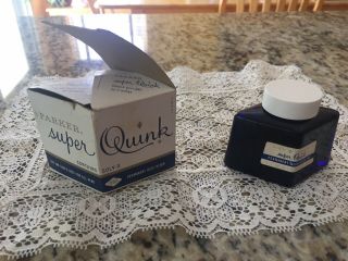 Vintage Parker Quink Permanent Blue - Black Ink W Box And Ink