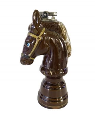 Vintage 8.  5” Horse Head Knight Ceramic Brown Glaze Cigar/cigarette Lighter Japan