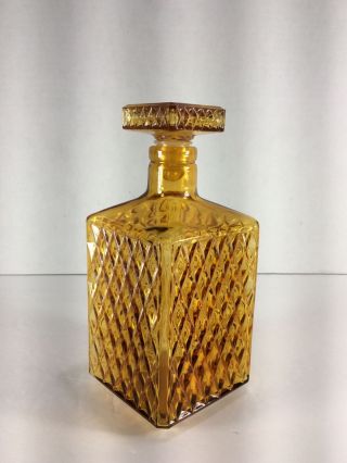 Vintage Amber Glass Bar Ware Decanter Bottle With Stopper 6.  75” X 3”