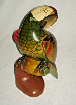 Vintage Hand Carved & Painted Wood 12 " Parrot