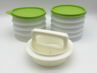 Vintage Tupperware Burger Press & Collar With 9 Keepers,  2 Lids